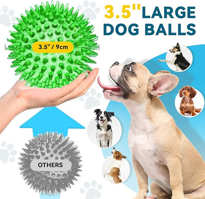 3.5” Large Dog Toys Ball, 6 Pack Squeaky oys, Durable for Aggressive Chewers, Spiky Ball for Clean Teeth and Training, Fetch Toys for Large Dogs, for Puppy Chew and Teething