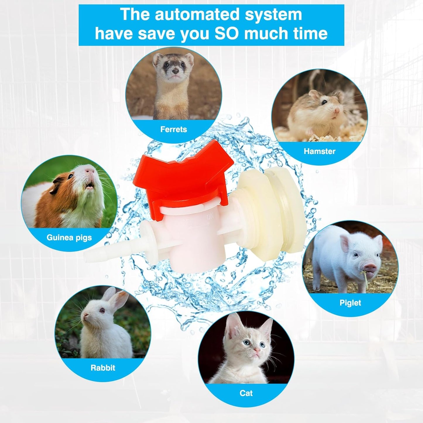 2pcs Rabbit Watering System Bucket Connector Kit-Includes Bulkhead Fitting, Barb Ball Valve，mesh Filter Washer for ID 5/16" Hose, Poultry Watering Equipment, Animal Water Dispenser