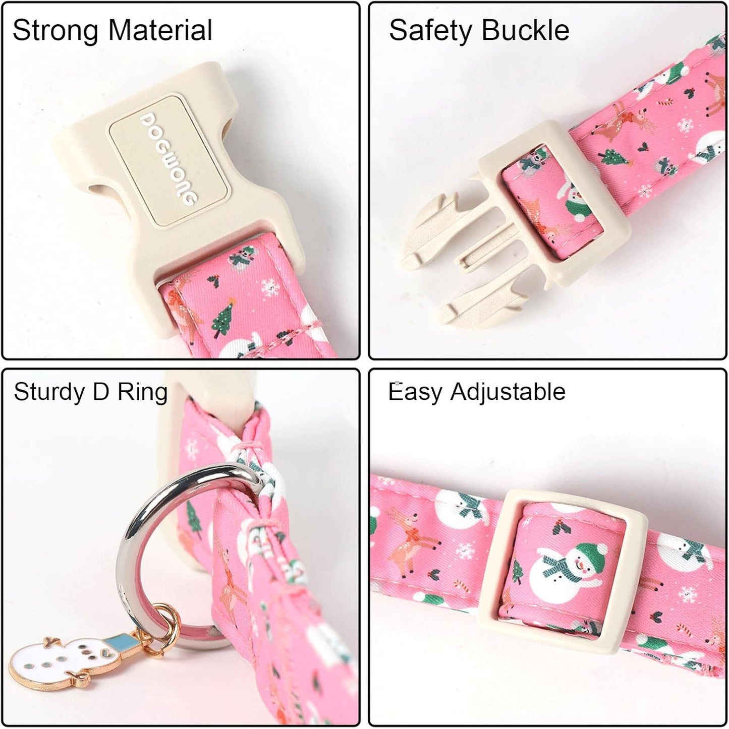 DOGWONG Cute Designer Blue Dog Collar - Adjustable Christmas Deer Collar for Small to Large Dogs