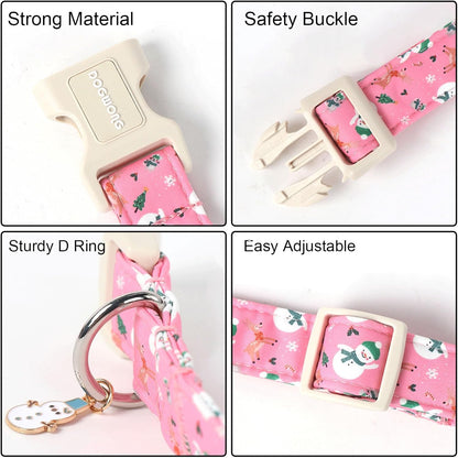 DOGWONG Cute Designer Blue Dog Collar - Adjustable Christmas Deer Collar for Small to Large Dogs