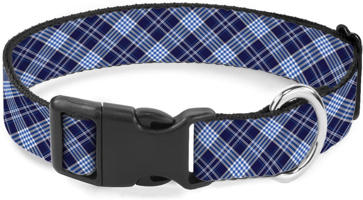 Blue Black Plaid Gingham Dog Collars Soft Adjustable Collar Strap for Small Medium Large Dogs Cats Pet