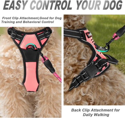 BARKBAY No Pull Dog Harness Front Clip Heavy Duty Reflective Easy Control Handle for Large Dog Walking(Light Pink,XS)