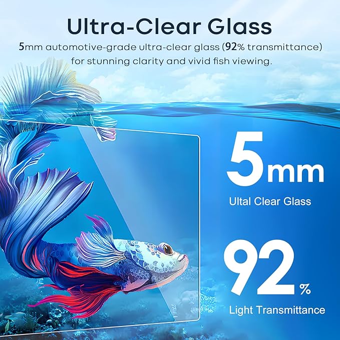 10 Gallon Aquarium Set Glass Fish Tank, with Heater Self Cleaning System Filter with Media Bright Light, Leak-Proof Clear Rimless Betta Tropical Freshwater Fish