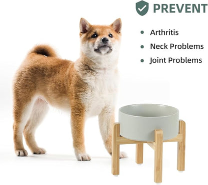 Ceramic Raised Dog Bowl Set, Elevated with Stand, Food and Water Bowl for Medium Breed Dogs, Weighted Dog Dishes, Pet Bowl(7.3'',41OZ, Grey)