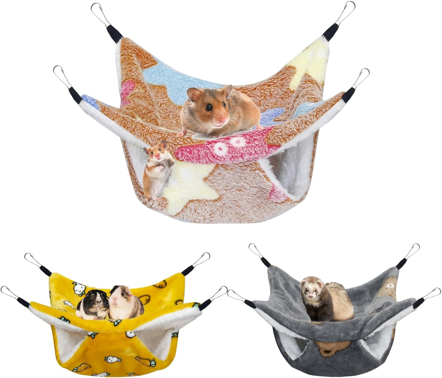3 Pcs Guinea Pig Hammock, Rat Ferret Hanging Hammock Guinea Pig Accessories for Small Animals Chinchilla Parrot Sugar Glider Ferret Hamster Squirrel (11"×11")