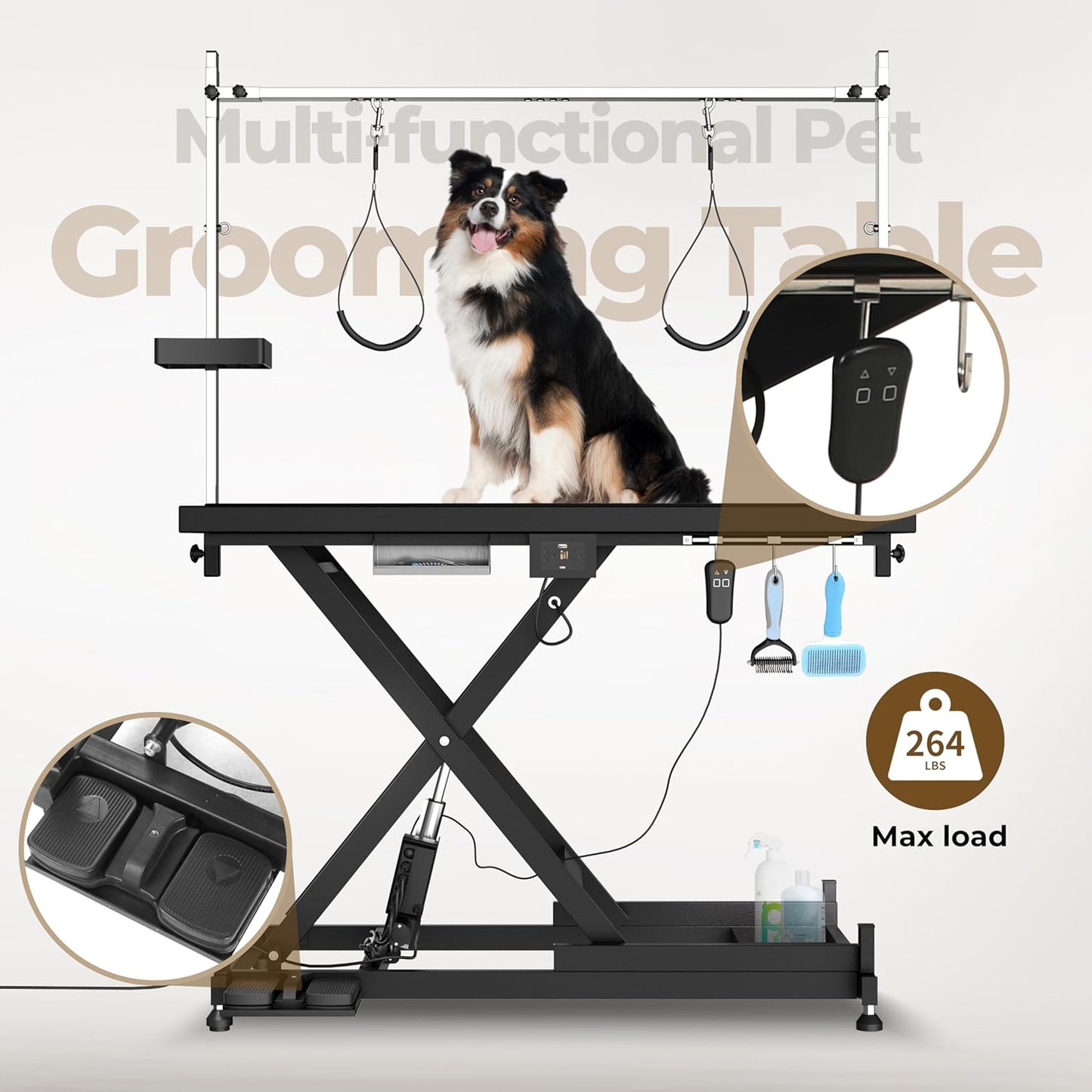 50" Electric Dog Grooming Table 9"- 37" Height Adjustable Heavy Duty Professional Lift Dog Grooming Table for Large Dogs with 2 Nooses, 4in1 Comb & Nail Care Set, Blow Dryer Clip Black