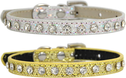 2 Pack Cat Collar Rhinestone Bling Cute Cat Collars Accessories for Pet Collars Adjustable Ideal for Girl Cats Male Cats(Silvery Gold)