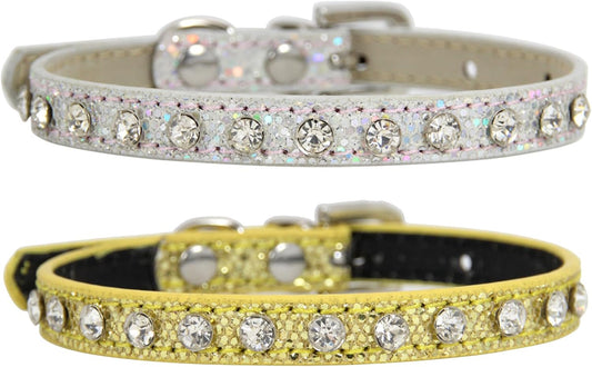 2 Pack Cat Collar Rhinestone Bling Cute Cat Collars Accessories for Pet Collars Adjustable Ideal for Girl Cats Male Cats(Silvery Gold)