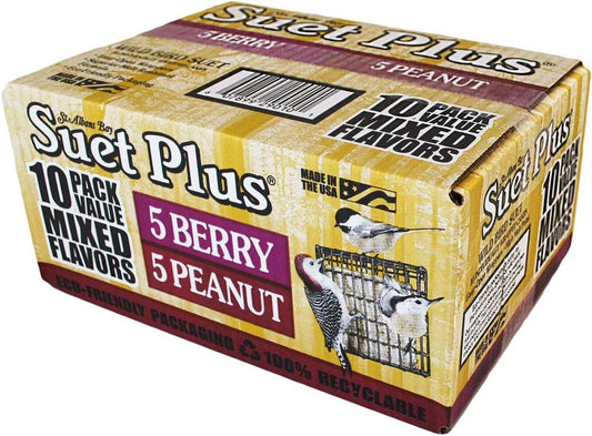 ST. ALBANS BAY SUET PLUS Suet Cake Variety Packs | 11 oz. Wild Bird Suet Cakes | (Peanut and Berry, 10 Pack)