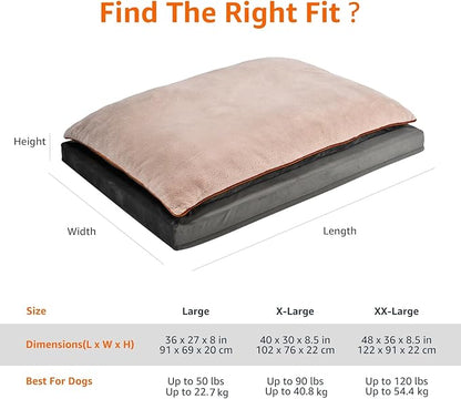Amazon Basics Dog Bed with Cooling Gel Memory Foam, Pressure-Relief Support for Dogs up to 120lbs, Non-Slip Bottom, Machine Washable Cover, Giant Sized (48" x 36"), Grey