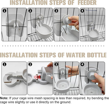 Hanging Automatic Food Feeder and Water Dispenser Bunny Gravity Feeding Station Waterer Set Self-Dispensing Feeder for Rabbit,Ferret,Guinea Pigs Chinchillas Hedgehog