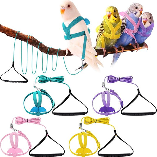 4 Pieces Pet Parrot Bird Harness Leash Adjustable Bird Flying Harness Traction Rope with Cute Wing for Parrots Pigeons Budgerigar Lovebird Outdoor Training Toy (Pink, Yellow, Light Purple, Cyan,S)