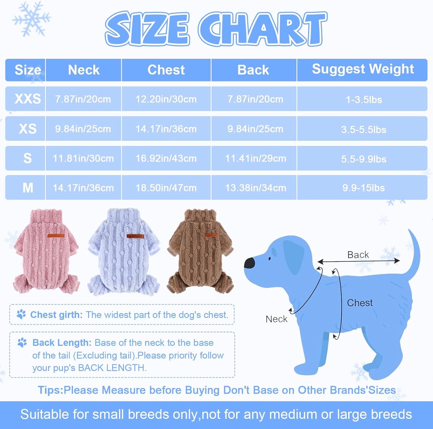 Dog Sweater for Small Dogs, XXS Dog Sweaters Turtleneck Doggie Pajamas Jumpsuits, Small Doggy Clothes Girl Boy, Cold Weather Puppy Onesie Outfits Yorkie Chihuahua Apparel,Light Blue,XXS
