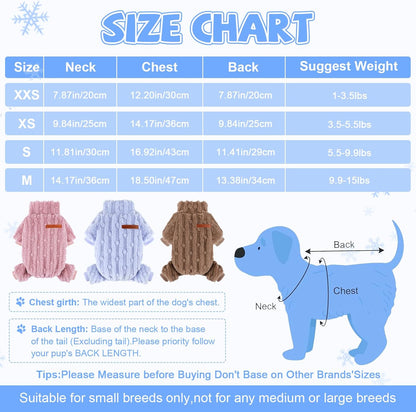 Dog Sweater for Small Dogs, XXS Dog Sweaters Turtleneck Doggie Pajamas Jumpsuits, Small Doggy Clothes Girl Boy, Cold Weather Puppy Onesie Outfits Yorkie Chihuahua Apparel,Light Blue,M
