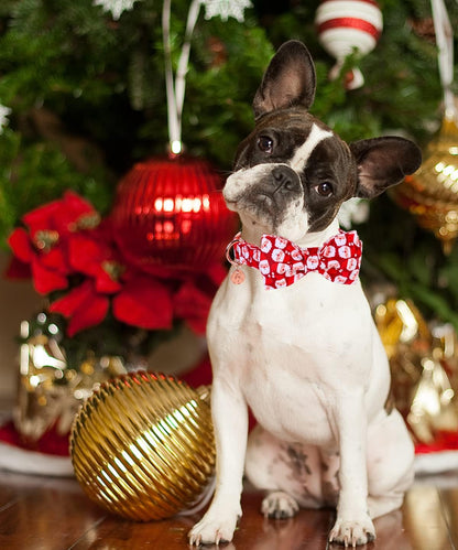 DOGWONG Christmas Dog Collar with Bow tie, Red Santa Claus Dog Collar Soft Durable Adjustable Cotton Puppy Collar for Small Medium Large Dog