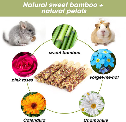 Abizoo Natural Rabbit Chew Toys - 10 Sweet Bamboo Sticks for Rabbits, Guinea Pigs, Chinchillas & Hamsters - Healthy Wooden Snacks for Teeth