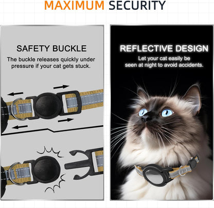 Airtag Cat Collar Breakaway, Odokele Reflective Cats Collars with Apple Air Tag Holder for Kitten, Cat GPS Tracker Adjustable Collars with Safety Quick Release Buckle for Kitties and Puppies - Brown