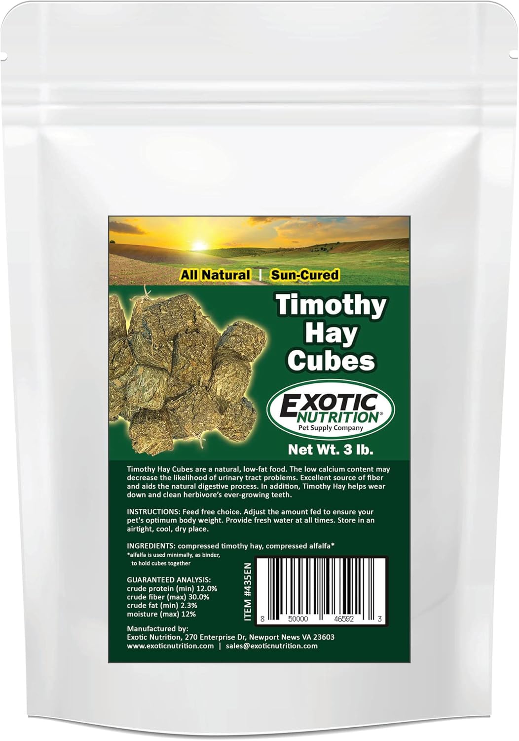 Timothy Hay Cubes 3 lb - 100% All Natural, High Fiber, Sun Cured Timothy Grass Food & Treat - Rabbits, Guinea Pigs, Chinchillas, Degus, Prairie Dogs, Tortoises, Hamsters, Gerbils, Rats & Small Pets