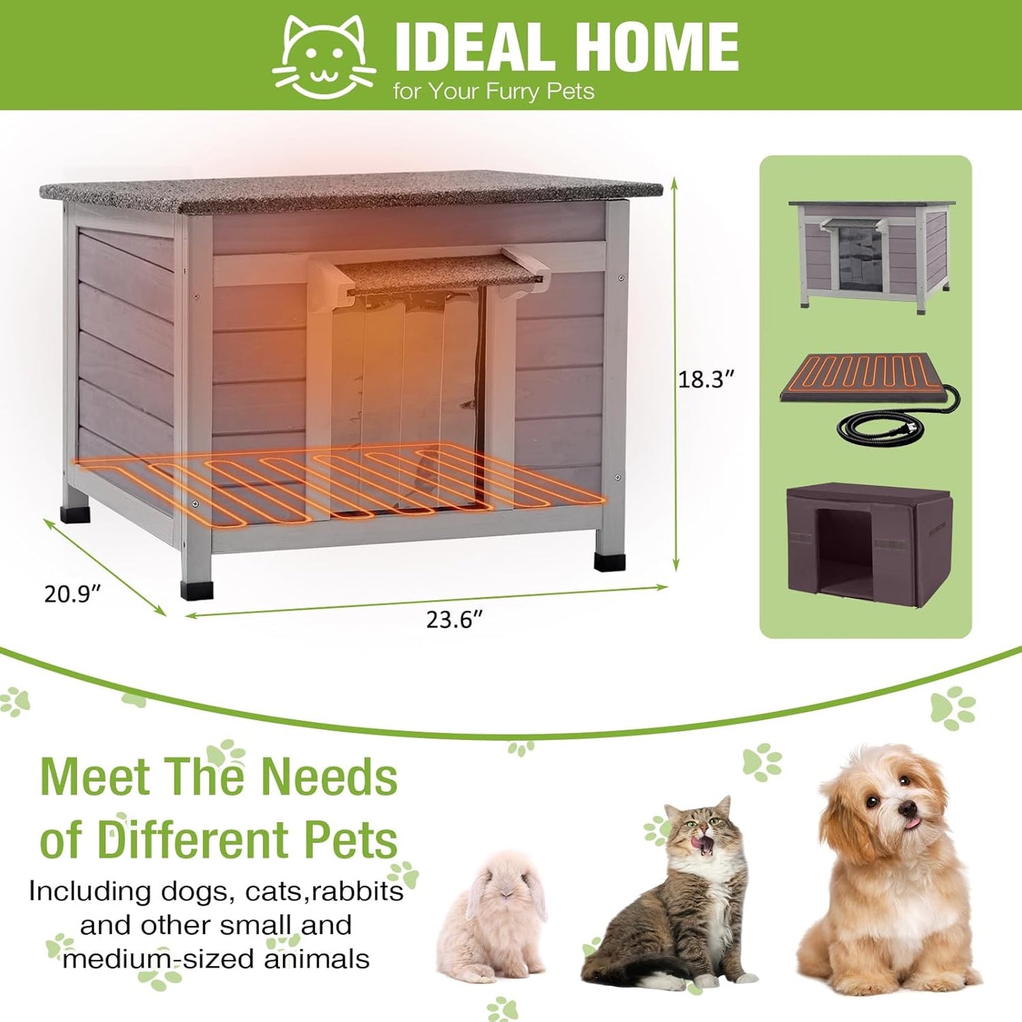 GUTINNEEN Heated Outdoor Cat House Weatherproof Insulated Feral Cat Shelter with Heated Pad and Insulated All-Round Thermal Liner for Outside Cats, Chewproof Cable Design (Winter-Ready)