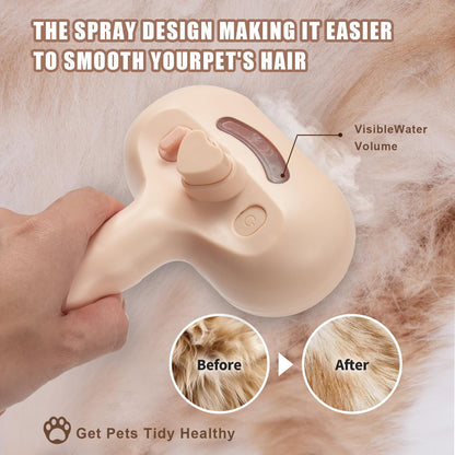 3-in-1 Pet Steam Brush, Grooming Comb with Water Tank for Cats and Dogs, Long and Short Hair (Pink)