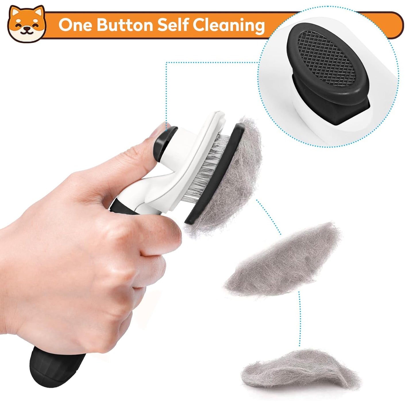 Dog & Cat Brush, Black Self Cleaning Slicker Brush for Pets, Upgraded Dog Brush for Shedding Massaging and Grooming, Removes Loose Undercoat & Portable Comb for Long Short Haired Dogs