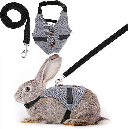 Rabbit Vest Harness and Leash Set Adjustable Formal Suit Style for Bunny Kitten Small Animal Walking (L)