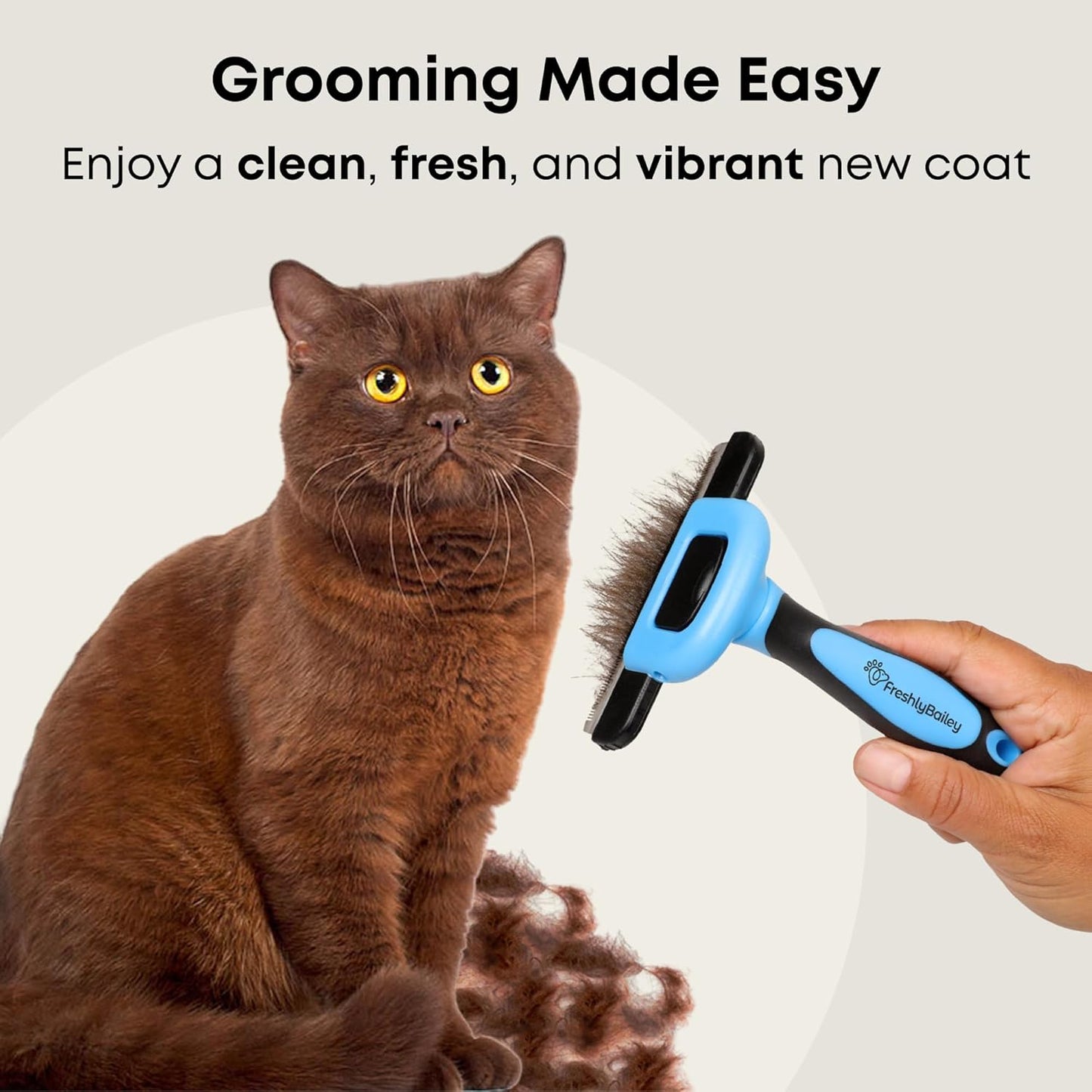 Freshly Bailey Deshedding Brush for Short Haired Dogs & Cats - Cat and Dog Brush for Shedding Short Hair - Highly Effective Deshedder Grooming Comb