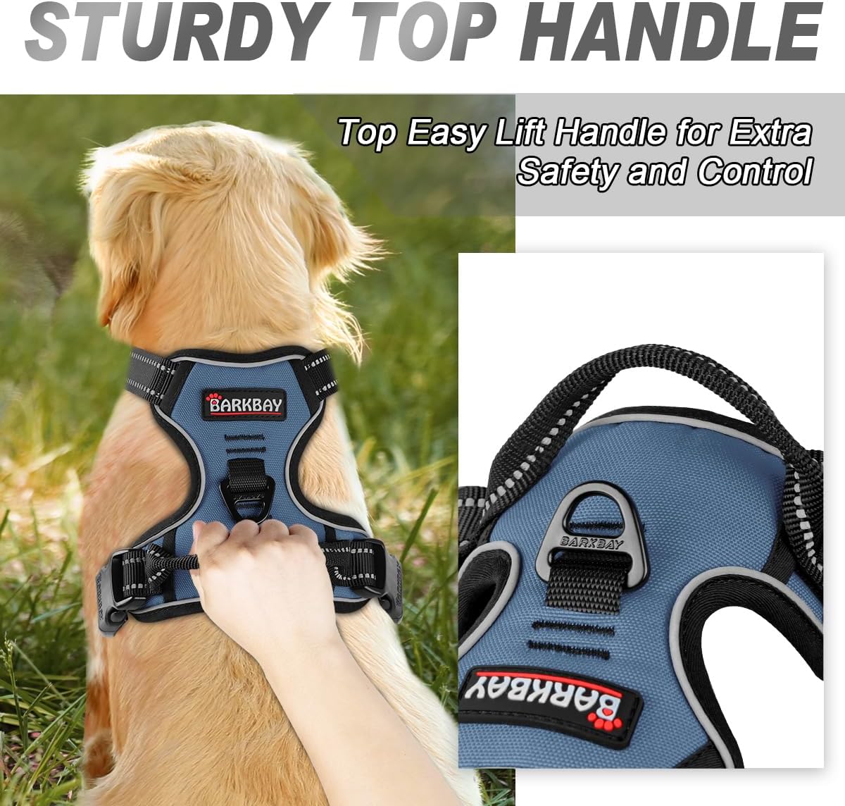 BARKBAY No Pull Dog Harness Front Clip Heavy Duty Reflective Easy Control Handle for Large Dog Walking(Navy,L)