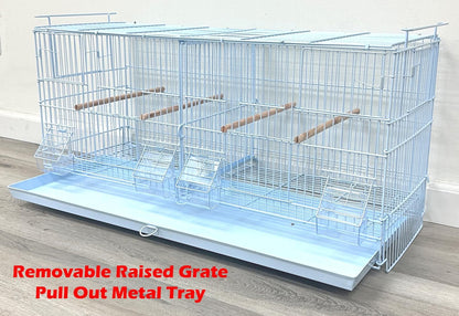LOT of 2 Extra Large 38"x11"x15"H Stackable Breeder Bird Flight Triple Cage with Removable Double Center Divider and Breeding Nest Box Doors