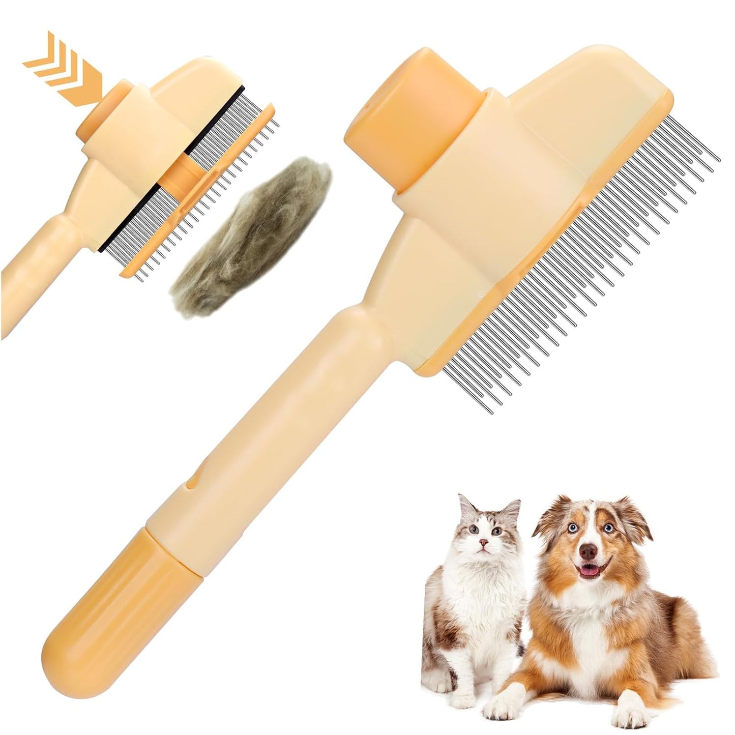 XANGNIER Pet Hair Removal Comb One-Click Self-Cleaning Grooming Brush, De-Shedding Comb for Short & Long Hair, Pet Grooming Supplies for Cats & Dogs, Yellow