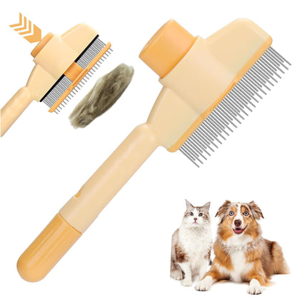XANGNIER Pet Hair Removal Comb One-Click Self-Cleaning Grooming Brush, De-Shedding Comb for Short & Long Hair, Pet Grooming Supplies for Cats & Dogs, Yellow
