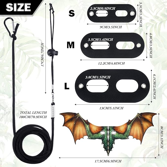 Weewooday 3 Pack Bearded Dragon Leash Harness Removable Lizard Leash for Dragons Reptiles, Safety Outdoor Walking, S, M, L,(Orange)