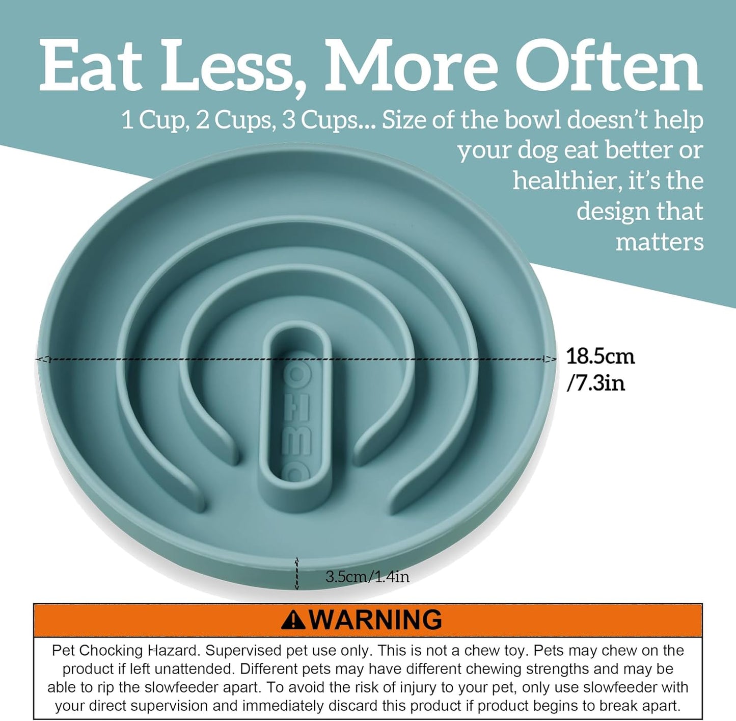 OHMO Slow Feeder Dog & Cat Bowl, Non-Slip with Suction Cup, Food-Grade Silicone, Anti-Choking & Anti-Bloat (Light Blue, M-Infinite, 7.3")