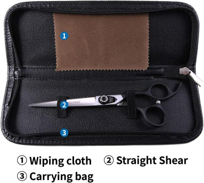 Fenice Peak 7.0'' Dog Straight Scissors For Grooming Pet Hair Cutting Shears 440C Stainless Steel Black Non-Slip Handle Sharp Blades Professional Pet Trimming Scissors for Cats