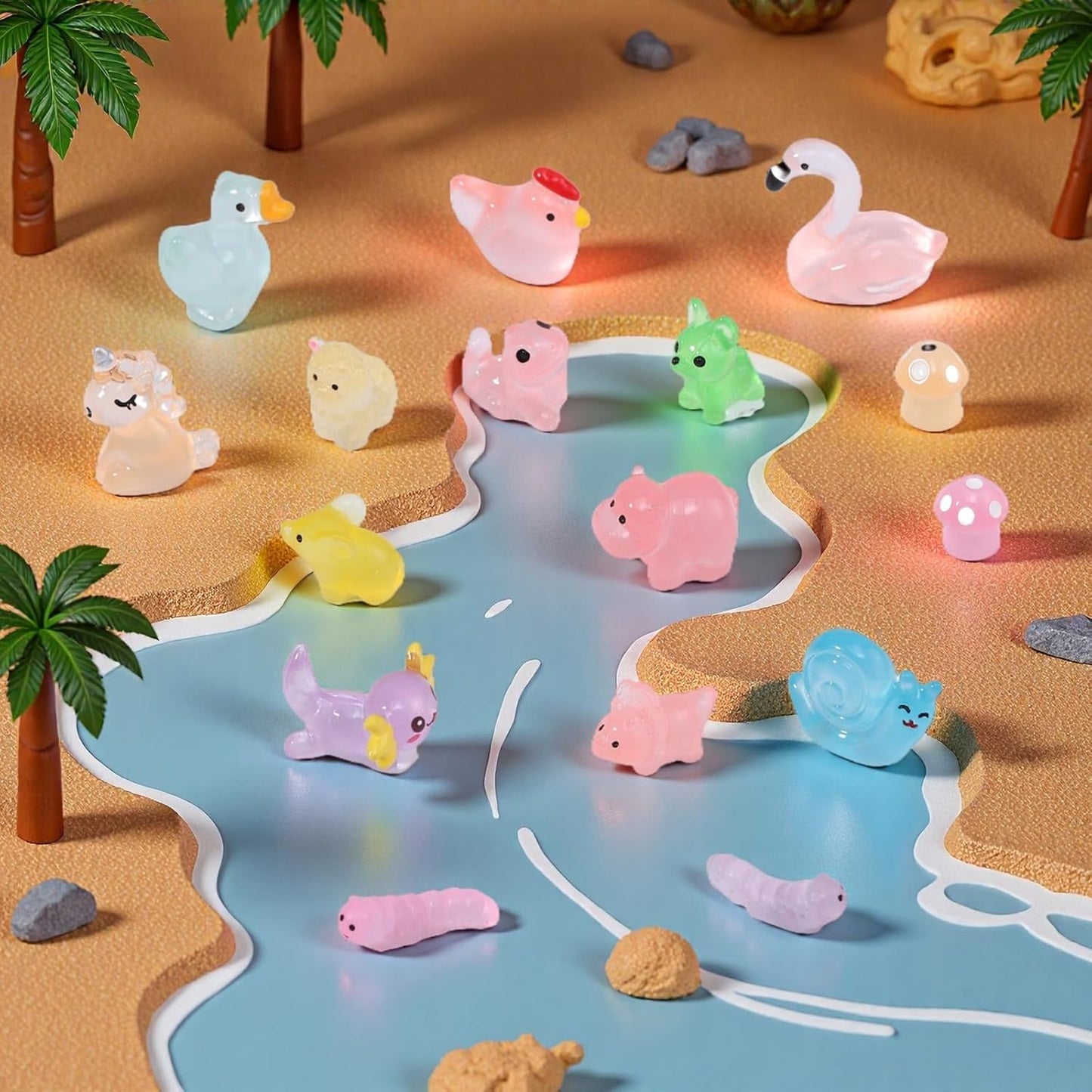160 Pcs Mini Resin Animals Luminous Tiny Resin Animal Figures to Hide 35 Types Variety Mini Animals Ducks for Fairy Garden Accessories Micro Landscape Aquarium Decor Garden Dollhouse Accessories