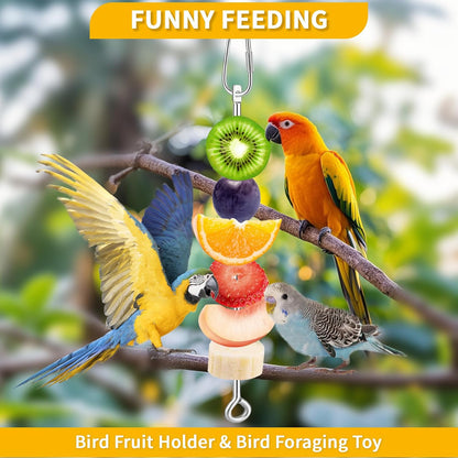3 Pcs Bird Food Holder for Cage, Parrot Food Treat Skewer Hanging Fruit Vegetable, Stainless Steel Bird Foraging Toy for Cockatiel Parakeet Budgie Macaw Small Animals Feeder -Silvery, 3 Pcs