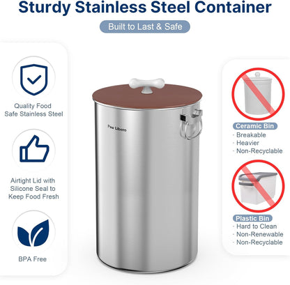 35 Lbs Stainless Steel Dog Food Storage Container with Airtight Lid & Ceramic Bone Handle, Large Metal Dog Food Bin for Dogs & Cats, Keep Fresh, Easy to Clean