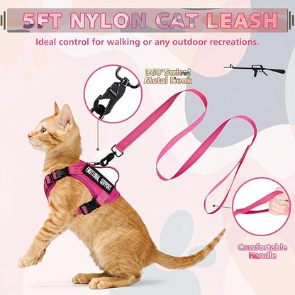 Tactical Cat Harness and Leash, Escape Proof Large Cat Walking Vest,Adjustable Soft Mesh Pet Vest Harness with Control Handle, Molle Patches (777816858438, Large)
