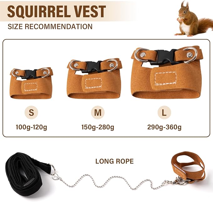 3Pcs Rat Harness and Leash, Small Animal Training Walking Vest Leash Adjustable Traction Rope Strap for Squirrel Gerbil Chinchilla Rat (Brown)