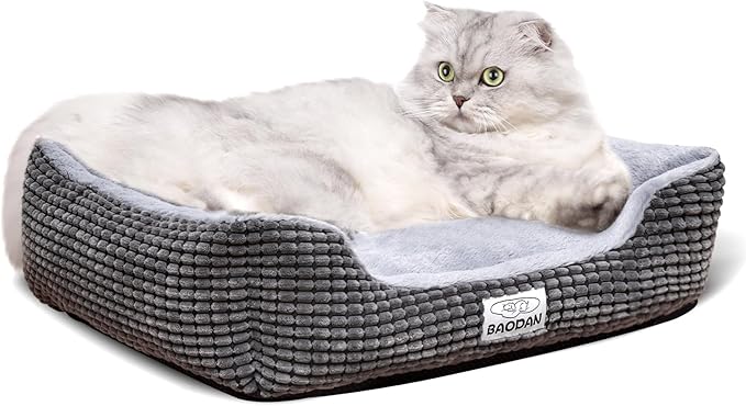 Small Dog & Cat Bed - Extra Soft, Washable, Non-Skid, Calming for Puppy & Kitten, Grey, 20 inches