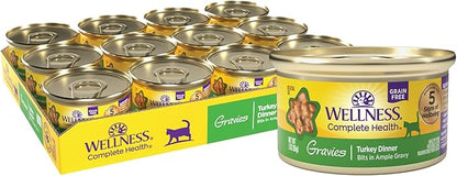 Wellness Complete Health Gravy Adult Wet Cat Food, Natural, Protein-Rich, Grain Free, 3 Ounce, 12 Pack, (Turkey Dinner)