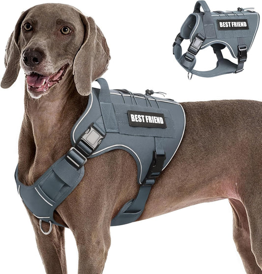 Tactical Dog Harness for Large Dogs,No Pull Military Dog Vest with Handle,Reflective Heavy Duty Pet Harness for K9 Working Walking Hiking Training Gray XL