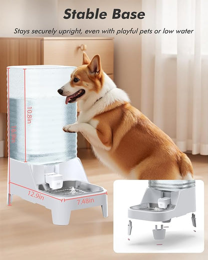 Automatic Dog Water Bowl Dispenser, 8L Gravity Cat Water Dispenser with Patented Valve, Elevated Stainless Steel Bowl, BPA-Free, Easy to Clean Pet Water Dispenser with Filter, Pet Waterer for Puppy