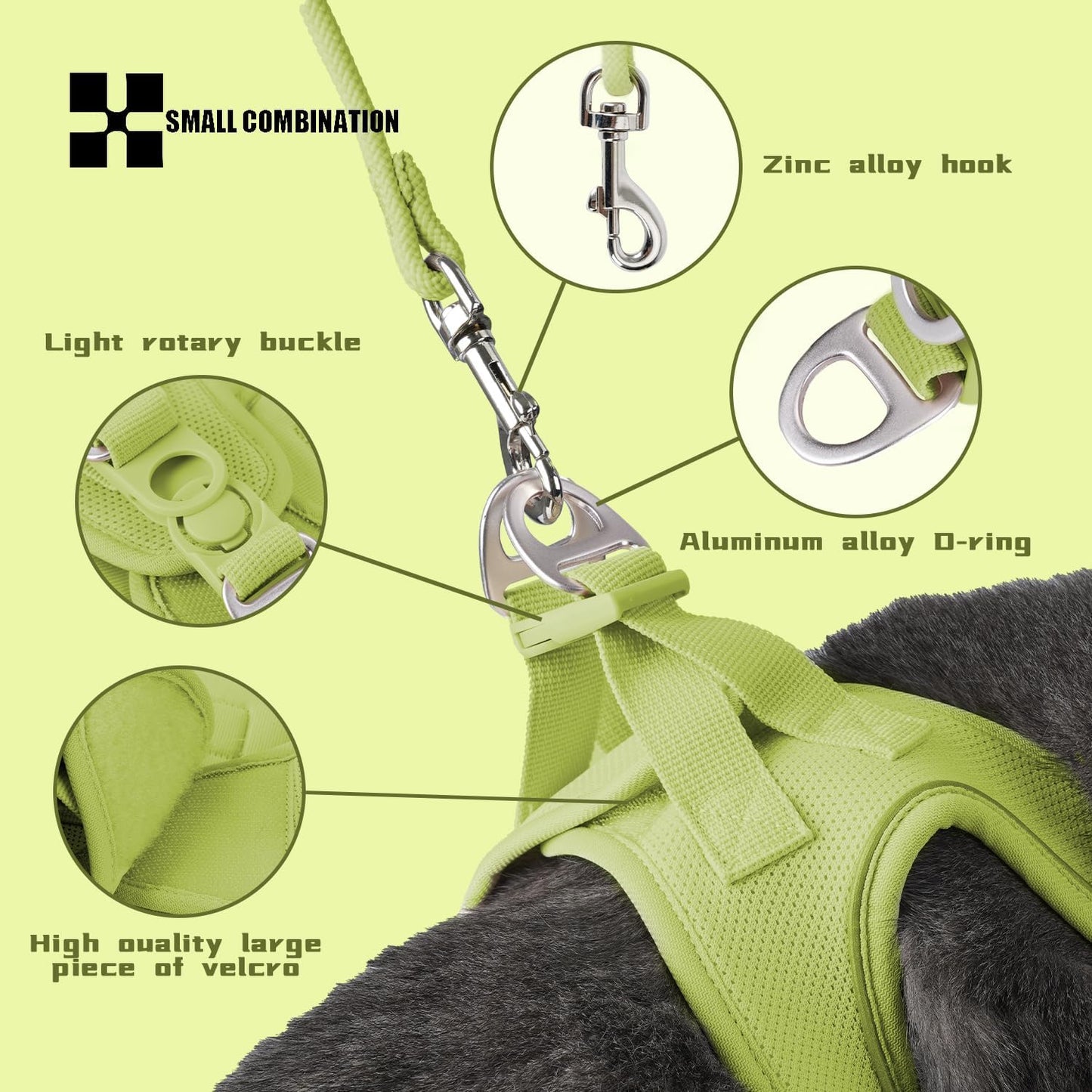 Adjustable Dog Harness with Leash, Reflective Mesh, No-Pull Design，Matching Lead Rope (Lemon Yellow, XXXS)