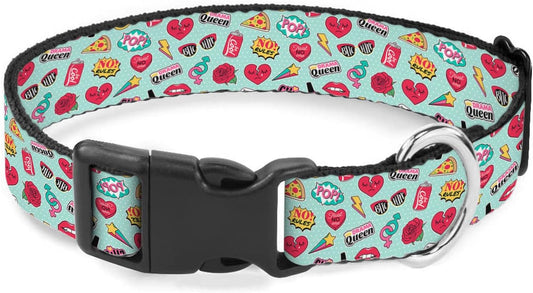 Pop Art Dog Collars Pizza Cola Rose Heart Red Soft Adjustable Collar Strap for Small Medium Large Dogs Cats Pet