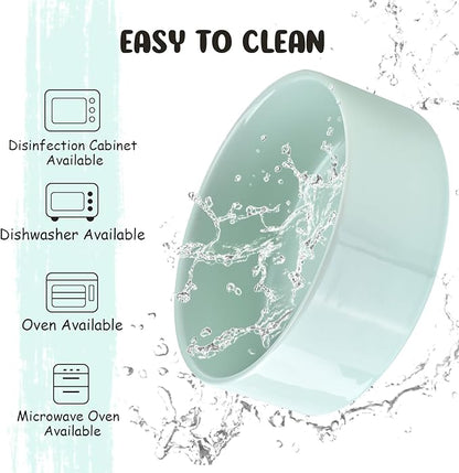 SPUNKYJUNKY 15° Slanted Ceramic Dog and Cat Bowl with Wooden Stand, Tilted Bulldog Food and Water Bowl No Slip Non-Spill for Cats Medium Dogs Big Face Pets 13.5 OZ (1.7 Cups, Morandi Green × 2)