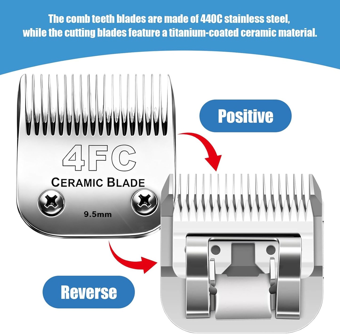 Dog Grooming Replacement Blades Compatible with Andis Dog Clipper, Dog Clipper Blades Compatible with Oster A5,Wahl KM-10 Series Dog Clipper, 4FC Blades (9.5mm)