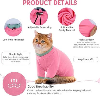 Sticky Cat Clothes Stretchy, Sphynx Hairless Sweater & Pajamas for Cats only, Soft Cat Onesie for Cats After Surgery Female Male & Hair Loss Prevention, Pink XS
