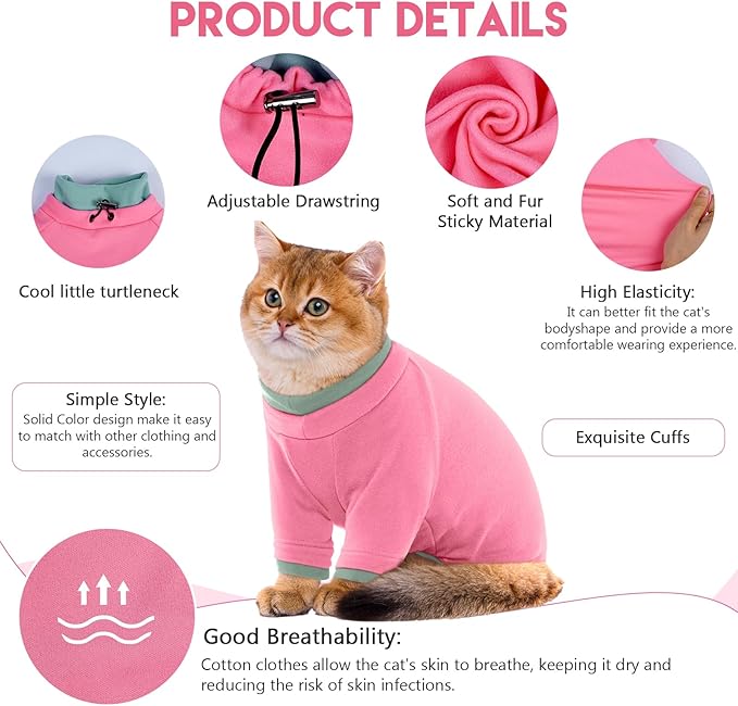 Sticky Cat Clothes Stretchy, Sphynx Hairless Sweater & Pajamas for Cats only, Soft Cat Onesie for Cats After Surgery Female Male & Hair Loss Prevention, Pink S