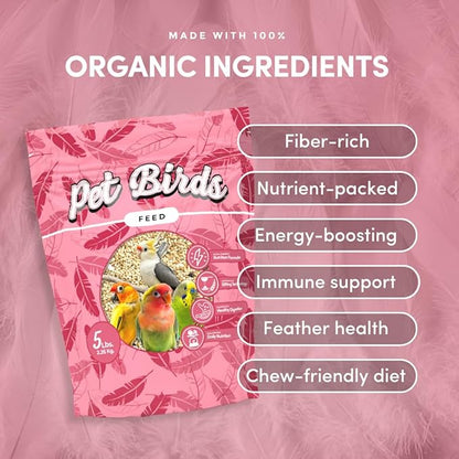 Mycelium Pet Bird Feed (5 LB Bag) | Organic Bird Food for Cockatiels, Lovebirds, Parakeets & Parrotlets | Supports Healthy Digestion & Energy | Non-GMO, Dust-Free Seed Blend | USA Made
